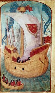 グランヴィル城主ルイ・マレ（1441-1516）の紋章を装飾した帆船 オリヴィエ・ド・ラ・マルシュ（1425-1502）のミニチュア 1483年 シャンティイ、コンデ美術館蔵 作： Unknown artist