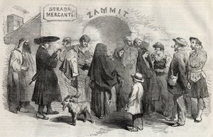 1857年、マルタ島（Malta）のヴァレッタ（Valletta）の通り。 作： Unknown artist