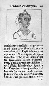 女性の肌は黒い。Tractatus physiologicus de pulchritudine」から引用したページでは、エルネスト・ヴェニオ（Ernestus Vaenius）が匿名の相手に対して創造物の美しさを擁護している。1612 作： Unknown artist