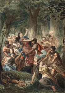 ローマ人によるサビーン人の誘拐。1881年のエングレーヴィング（Juan Justo Huguet著 "El Culto de la Hermosura"、Molinas Hermanos editores刊 作： Unknown artist