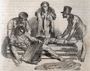 事故医学-溺れた人々に与えられるべき最も効果的な救済について-できるだけ早く服を脱ぎ、濡れた服を引き裂かなければならない-1852年の "La Sante Universelle - Guide Medical des Familles "に掲載された刻印