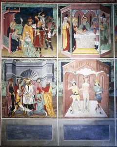 マギの崇拝、割礼、嘲笑、絞首刑、キリストの生涯（15世紀）、フレスコ画、聖セバスチャン礼拝堂（フランス、ローヌ＝アルプ地方、ヴィラール＝ド＝ランス）。 作： Unknown artist