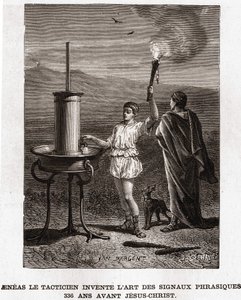 戦術家アネアスがフレーズシグナルの技術を発明した、紀元前366年。19世紀の版画、ビアンケッティ・コレクション 作： Unknown artist