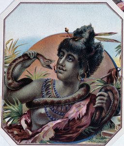 アフリカの黒人女性と蛇 - シガーボックスのラベル 19世紀後半 作： Unknown artist