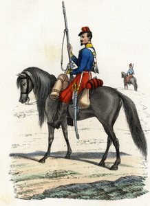 1831年に結成され、1832年にはアルジェリアに存在していた連隊で、馬に乗ったアフリカの狩猟者。Storia d