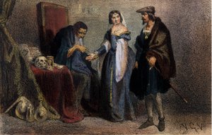 アグネス・ソレル（1422-1450）（ボーテ・シュル・マルヌの夫人）（ボーテ・シュル・マルヌ）、「ラ・ベル・アグネス」として知られ、シャルル7世のお気に入りで、占星術師に相談するアグネス。19世紀のエングレーヴィング。ブレラの図書館。ミラノ 作： Unknown artist