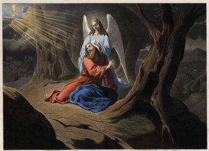 Agony in the Garden - オリーブの園でのキリストの祈り。19世紀中頃の匿名のエングレーヴィング。 作： Unknown artist