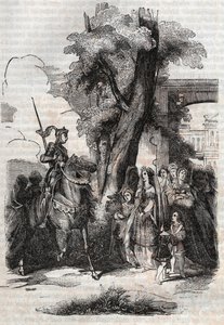 ルッジェーロを迎えに来たアルチーナとその宮廷人たち - ルドヴィコ・アリオストの詩「Orlando furioso」（1516年）から1851年に作成された版画 - トレッサン伯爵がイタリア語から翻訳し、グスタフ・ハーバード社が出版したもの。 作： Unknown artist