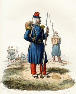 1830年のアフリカ遠征時のフランス軍の軽装歩兵「アルジェリー」。Leone Galibert著「Storia d