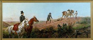 ナポレオンがセント・ヘレナで黒人の使用人の監督の下で耕す様子を描いた寓意画、オリヴィエ・ピシャ（1825 - 1912）の油彩・カンヴァス。 作： Unknown artist