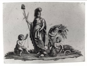 ナポレオン・ボナパルトが1797年6月27日にイタリアでフランスをモデルに作成し、1802年にイタリア共和国となったシサルピーヌ共和国（Cisalpina）のアレゴリーです。フランス共和国のシンボルが表現されている。ミラノのリゾルジメント博物館のエングレーヴィング。 作： Unknown artist