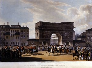 1814年3月31日にパリに入った連合国（ロシアのアレクサンダー1世、オーストリアのフランソワ1世、プロイセンのフリードリヒ・ウィリアム3世）1826年のエングレーヴィング。