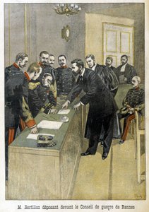 ドレフュス事件でレンヌの軍隊会議で証言するアルフォンス・ベルティヨン - "Le Petite Journal "にて 作： Unknown artist