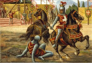 サヴォイのアメデ7世（1360 -1391）は、トーナメント中に「赤い伯爵」と言った。アメデオ8世・ディ・サヴォイア（il tale Rosso）。 作： Unknown artist