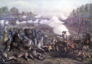 アメリカ南北戦争（1861～1865年）。Battle of Opequon or Third Battle of Winchester, Virginia 1864年9月19日。19世紀の版画。 作： Unknown artist