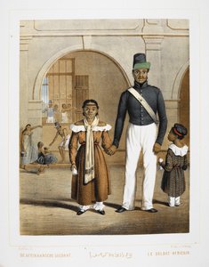 家族と一緒のアフリカの兵士。 インドネシアの住民。 作： Unknown artist
