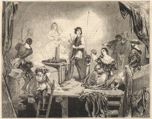 マドンナ・デル・サッコのフレスコ画を描くアンドレア・デル・サルト - イタリアの画家アンドレア・デル・サルト（1486-1530）が描いた「袋を持った聖母」（マドンナ・デル・サッコ） - バロンの後のエングレーヴィング-。