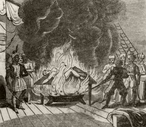 インドの海賊アンゴラがイギリス人船長を生きたまま焼いている」1836年頃 作： Unknown artist
