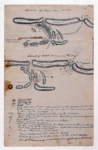 1848年8月29日のBoomplaatsの戦いの注釈付きスケッチマップ（紙製 作： Unknown artist