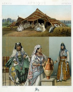 アラブのテント、アルジェリアの女性の衣装 - Racinetの「Le costume historique」にて 作： Unknown artist