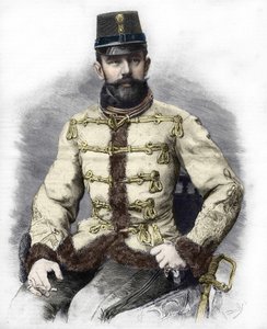 ハプスブルク家のロドルフ大公（1858-1889）、オーストリアの皇太子、1889年のエングレーヴィング。 作： Unknown artist