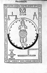 Aristotelis libri IV de coelo et mundo Cum Expositione S.Thomae de Aquino et Cum Additione Petri Alverniae.これはアリストテレスの書物に聖トマス・アクィナスの解説を加え、アルヴェルニアのペトロによる追加説明を加えたものである。ヴェネツィア、1495年版 作： Unknown artist