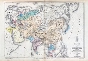 クビライ（クビライ・ハン）の支配下でモンゴルの支配が最も拡大した時期のアジア（1260～1294年） - M J-H Schnitzler, Historical and Picturesque Atlas 1857が作成した地図。 作： Unknown artist