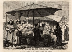 ローマ（イタリア）、ナヴォーナ広場のふもとにて。フランシス・ウェイが1864年から1868年にかけて行ったローマへの航海を描いた版画で、エドゥアール・シャルトンの指導のもと「Le tour du monde, nouveau journal des voyages」に掲載されています。 作： Unknown artist