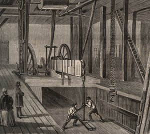 パッシーのアルテシアン井戸掘削のアトリエ。1856年に描かれた "科学博物館 "の版画