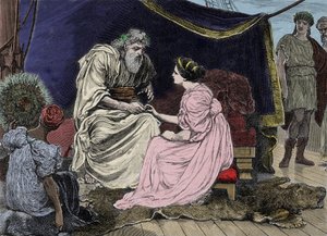 民主主義を支持したアテネの政治家ペリクレス（紀元前495年～紀元前429年）とその娘マリーン。19世紀（19-1233）のエングレーヴィング 作： Unknown artist