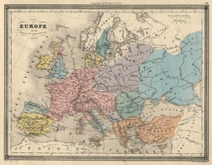 814年のヨーロッパの地図。西洋と東洋の帝国。1851年頃、ヴュイルマンの「古今東西地理万国地図」を参考にして作成されています。