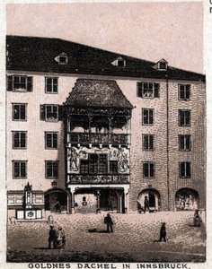 オーストリア・チロル地方：インスブルックの「黄金の屋根」と呼ばれるバルコニーからの眺め。"The world illustrates 168 views "より。 作： Unknown artist