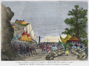シドの軍営でのバレエシーン ピエール・コルネイユの作品とギレン・デ・カストロの詩の後に描かれた、ジュール・マスネのオペラ「ル・シド」の挿絵。19世紀のエングレービング 作： Unknown artist