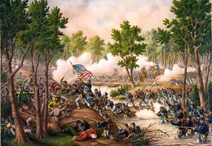 1864年5月8日から18日にかけてのスポッツシルバニアの戦い。1888年のエングレーヴィング。 作： Unknown artist