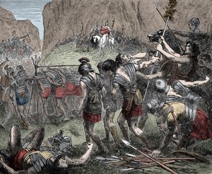 Caudine Forksの戦い - Battle of the Caudine Forks (Furculae Caudinae) - 紀元前321年、第二次サムナイト戦争におけるローマ人とサムナイトの間の戦い。 作： Unknown artist