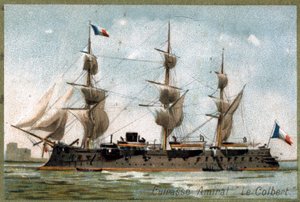 戦艦アドミラル「コルベール」。19世紀のクロモリトグラフ。 作： Unknown artist