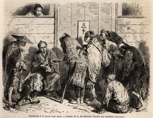 死者の家の門前の物乞い 慣習上、裕福な家庭では、葬儀の前夜に家の門前に、小額紙幣のアルモネを貧しい人々全員に配る責任のある使用人を配置する義務があります。 作： Unknown artist
