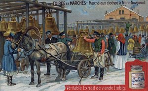 ニジニ・ノヴゴロド（ロシア）の鐘の市場。19世紀末のクロモ・リービッヒ。 作： Unknown artist