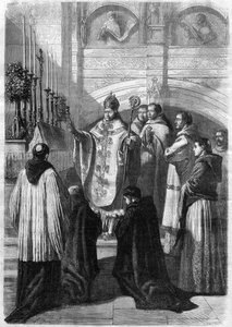 1868年、ソレスム（サルト）の修道院で行われた復活祭の日曜日の卵の聖別式 作： Unknown artist