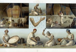 ベルベル人 カビーレ人：家の内部 カビーレ人-産業-刺青-Racinetの「Le costume historique」にて 作： Unknown artist