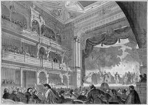 ベルリン、1865年に再建されたヴァルナー劇場の新ホールの風景。1866年11月3日、「L