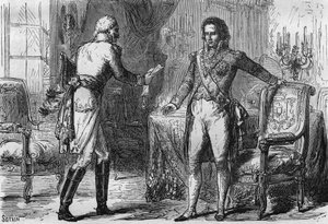ベルナドットの裏切り - ジャン・バティスト・ジュール・ベルナドット（1763-1844）は、12月18日にスウェーデンのストックホルムでプロイセンからの使者（諜報員）を受け取った。 作： Unknown artist