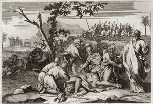 ローヤルモンの聖書、旧約聖書。邪悪なアンティオコスの死アンティオコス4世エピファン王（紀元前175-164年）の落馬による驚愕の死。1811年のイラスト。 作： Unknown artist