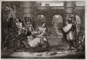 ローヤルモンの聖書、旧約聖書。エレミヤの預言者。聖なる預言者と穴。1811年のイラスト。 作： Unknown artist
