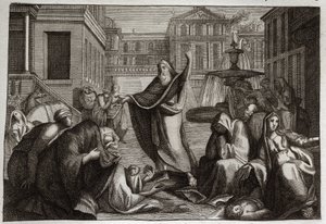 ロワモンの聖書、旧約聖書。ニネベの人々の懺悔。ニネベの住民は聖預言者ヨナの予言に懺悔している。1811年のイラスト。 作： Unknown artist