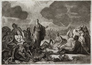 ローヤルモンの聖書、旧約聖書。エゼキエルの第二の幻。預言者エゼキエルが、人間の形をしたいくつかの骨すべてのデッセーから見たビジョン。1811年のイラスト。 作： Unknown artist