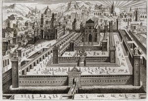 ローヤルモンの聖書、旧約聖書。ソロモンの神殿ソロモンはエルサレムに神殿を建てた。1811年のイラスト。 作： Unknown artist