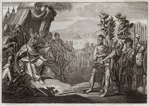 ローヤルモンの聖書、旧約聖書。12人のスパイモーセはカナンの地（約束の地）を認識するために十二人のスパイを送った。彼らは民衆にささやき声をあげさせ、神はこのつぶやきを罰するために、彼らがこの地上に入ることはないと断言する。イラストレータ 作： Unknown artist