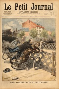 シャンピニー付近での自転車の逮捕。1896年8月30日の「Le petit journal」に掲載された版画。セルバのコレクション。 作： Unknown artist