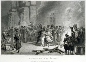 第11軍団のビバーク - 1830年12月22日から23日の夜 - "Fasttes de Gardes nationales de France "にて 作： Unknown artist